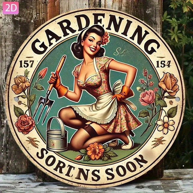 Potdemiel Garden Retro-Wanddekoration aus Metall mit floralem Design, Rund, Mehrfarbig, Durchmesser: 20 cm - Bild 1