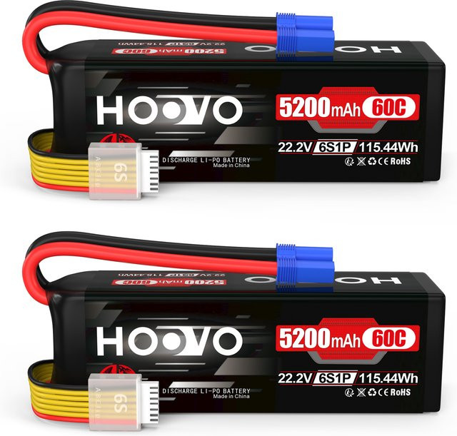 HOOVO 6S 5200mAh LiPo-Batterie 22,2V 60C mit EC5-Stecker für RC-Flugzeuge und Hubschrauber, 2er-Pack, Schwarz - Bild 1