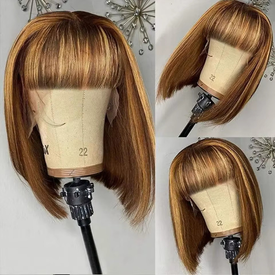 Lolely Dream Bob-Perücke mit Pony, Brasilianisches Echthaar, P4 30, Highlight-Blond, 180 Dichte, Damen - Bild 4