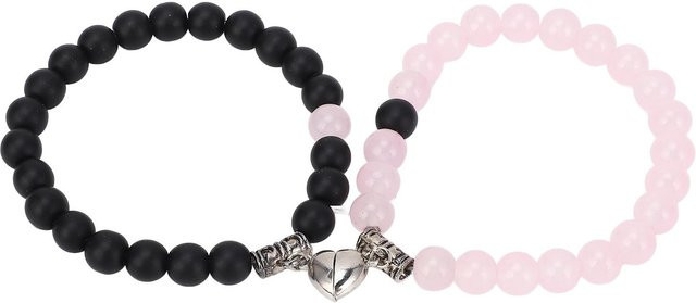 Partnerarmbänder Legierung, Glasperlen, Herz, Weiß, Unisex - Bild 1