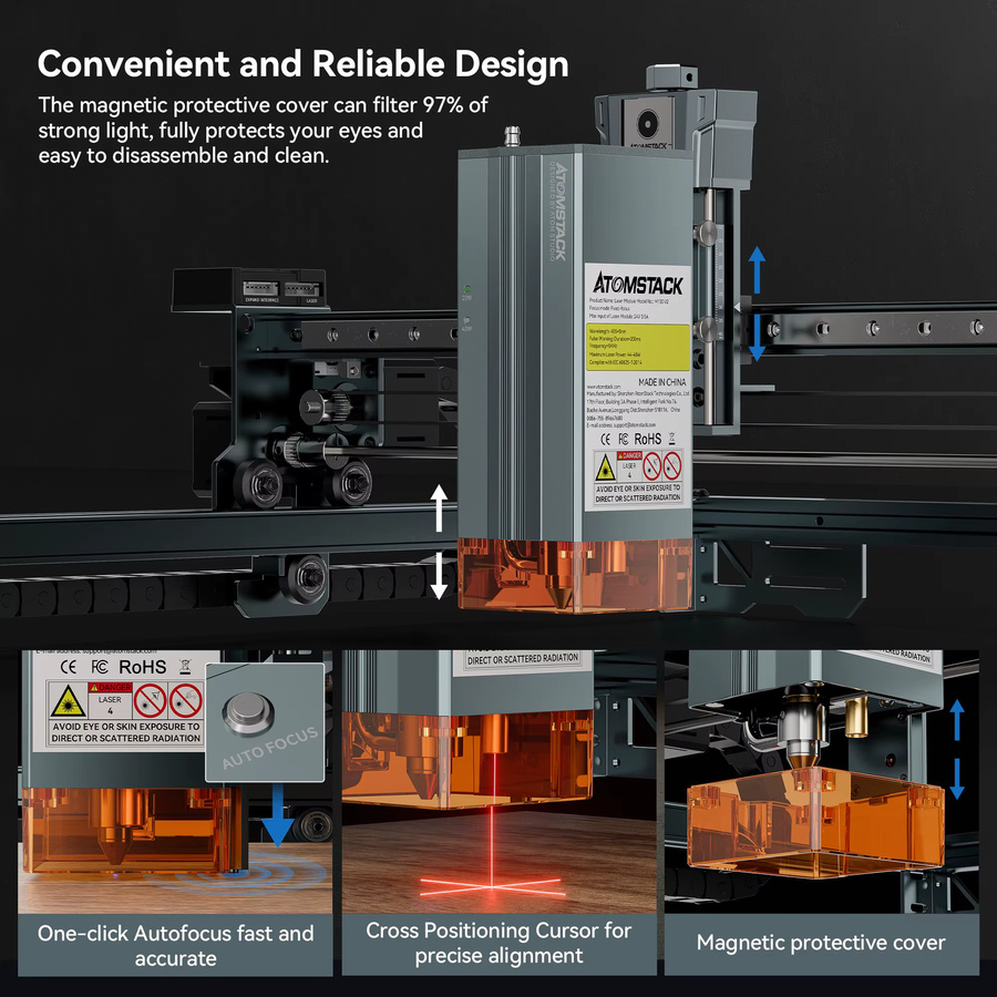 ATOMSTACK A40 PRO V2 40W Lasergraviermaschine CNC-Laserschneider in Schwarz kompatibel mit LightBurn und LaserGRBL für Holz, Stein, Metall, Acryl, Leder und Schmuck - Bild 1
