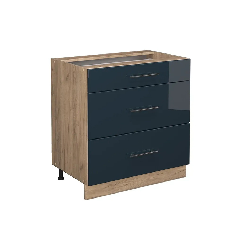 Vicco Küchenunterschrank Fame-Line mit 3 Schubladen, Eiche und Dunkelblau Hochglanz, Breite: 80 cm - Bild 3