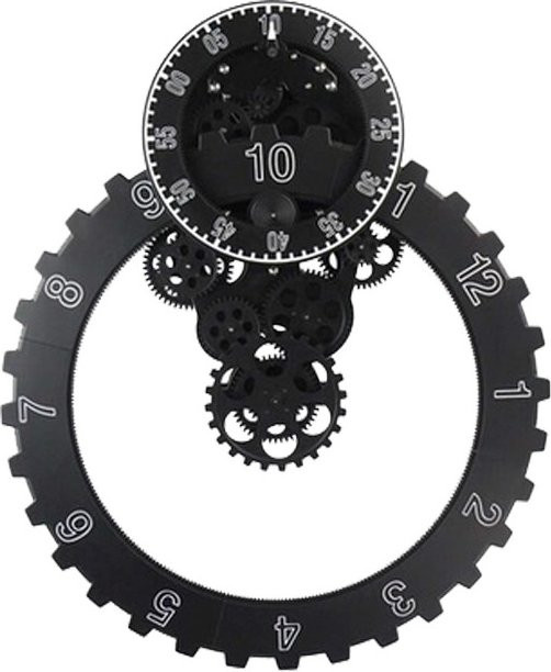 Oeny Moderne Getriebe-Wanduhr aus Metall in Schwarz und Silber mit geräuschlosem Mechanismus - Bild 1