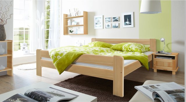 TiCAA Massivholz Einzelbett Bert aus Kiefer in Natur Braun, B/T/H: 90 x 200 cm - Bild 1