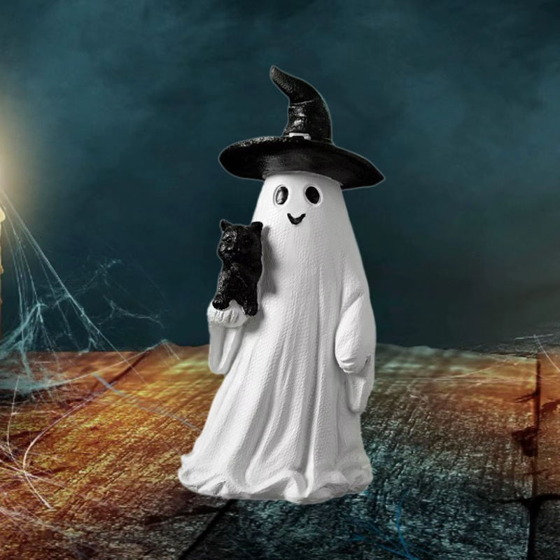 Kesoto Halloween Tischdekoration aus Kunstharz mit Geistern und schwarzen Katzen in Schwarz und Weiß - Bild 3