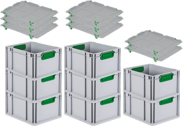 PROREGAL Spar Set 8x Eurobox Nextgen Color mit Auflagedeckel und Schiebeschnappverschlüssen, Farbe Grün, H x B x T: 22 x 30 x 40 cm - Bild 1