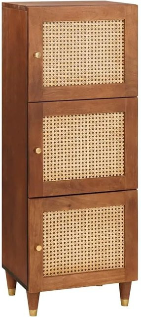 vidaXL Hoher Schrank aus massivem Mango-Holz mit Rattan in Braun, B/T/H: 40 x 33,5 x 110 cm - Bild 1