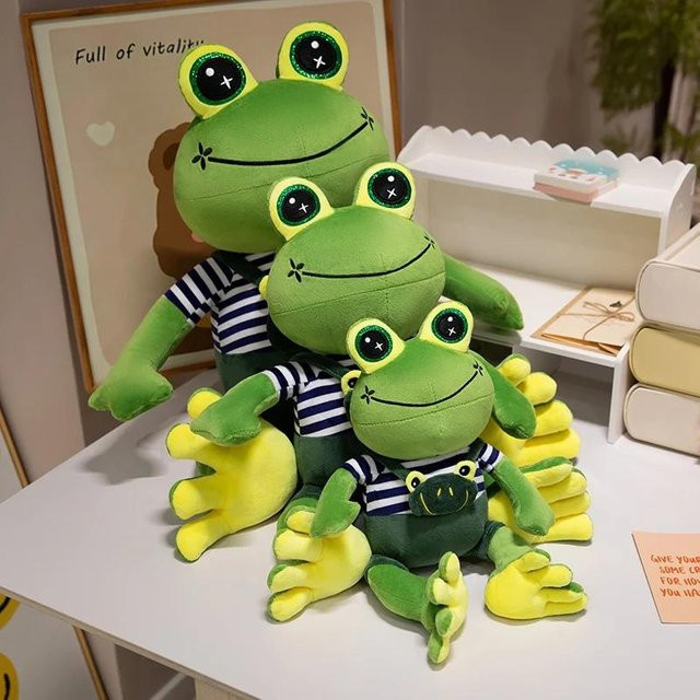 Binchi Fitness Frosch Kuscheltier Plüschtier, mit gestreifter Hose, grün - Bild 1