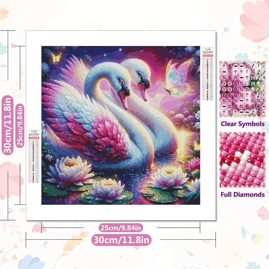 EverShine Diamant-Gemälde Schwan und Lotus als DIY Mosaik-Stickerei in Multicolour, Rund, 20 x 20 cm - Bild 2