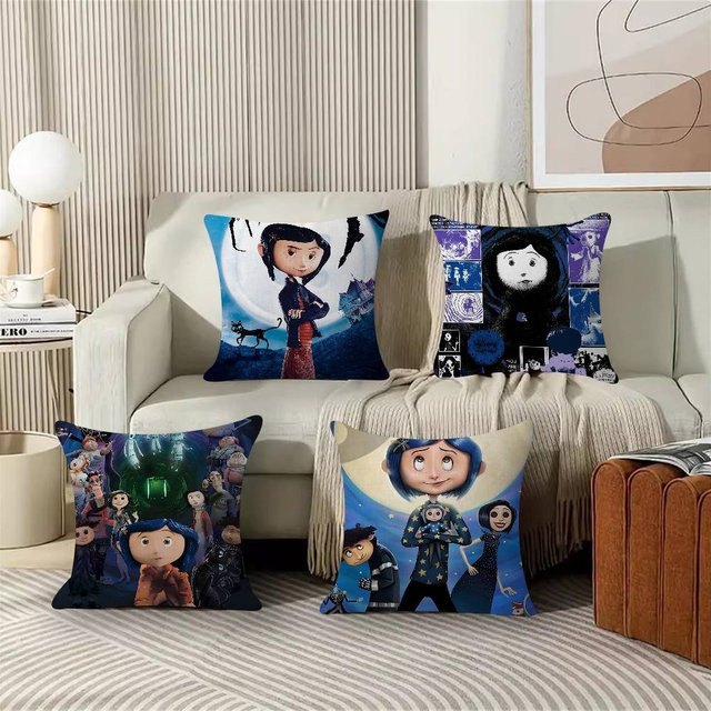 Beast Kingdom 5D Anime C-Coraline Kissenbezug im Farmhouse-Stil, quadratisches Dekokissen in Blau, B/T/H: 30 x 30 x 30 cm - Bild 1