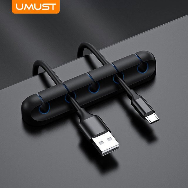 UMUST Silikon Kabelhalter-Clips in Schwarz für Schreibtisch, Auto und Heimbüro - Bild 1