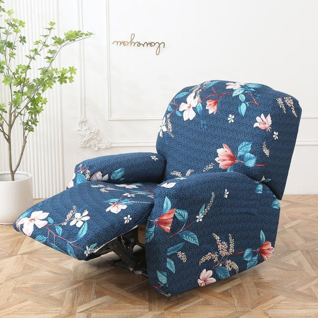 LANMOLIF Relaxsesselbezug mit Taschen, 4-teiliges Set für Liegesessel, Blau, Floral, Polyester - Bild 1