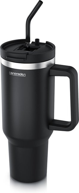 Arendo Thermobecher Edelstahl Tumbler mit Henkel und Strohhalm, Schwarz, 1200 ml - Bild 1