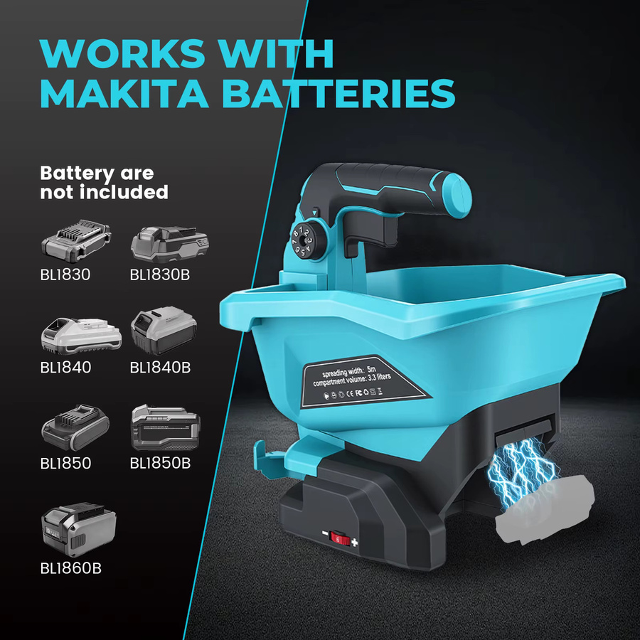 Kabelloser Makita Düngerstreuer mit 3,3 l Volumen, 6-stufig einstellbarer 8-stufiger Volumenregler, passend für Makita LXT 18V Akku, Blau - Bild 5