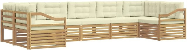 vidaXL Outdoor-Sofagarnitur 7-teilig aus Akazienholz mit Kissen in Weiß, L-Form - Bild 1