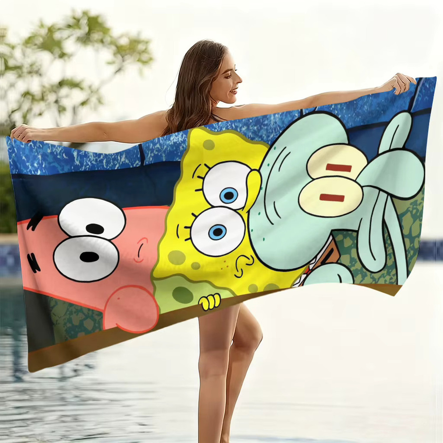 Potdemiel SpongeBob Schwammkopf Strandtuch mit Patrick und Thaddäus in Multicolour, weiches und saugfähiges Mikrofaser-Handtuch für Kinder - Bild 5