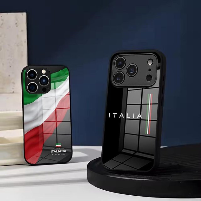 Handyhülle mit Italien-Flagge aus gehärtetem Glas für iPhone und Samsung Galaxy Modelle, Multicolor und Schwarz - Bild 1
