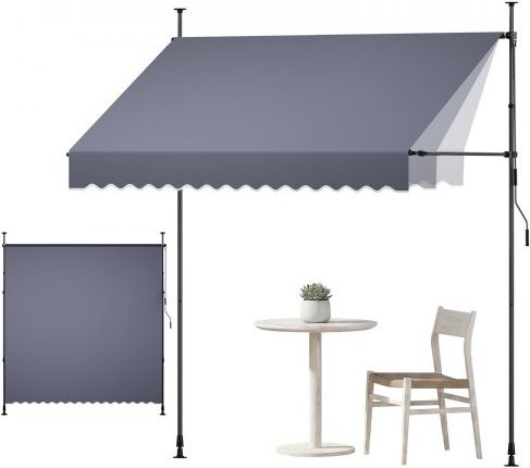 VEVOR Klemmmarkise mit Handkurbel und UPF 80+ Sonnenschutz, höhenverstellbare Terrassenmarkise aus Polyestergewebe mit Stahl- und Aluminiumrahmen, Farbe: Grau, Breite: 250 cm - Bild 1