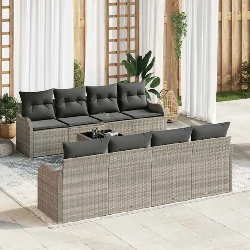 vidaXL Loungemöbel Garten-Sofa-Set aus Polyrattan in Grau, 9-teiliges modulares Set mit Polsterung, B/T/H: 55 x 55 x 37 cm - Bild 1