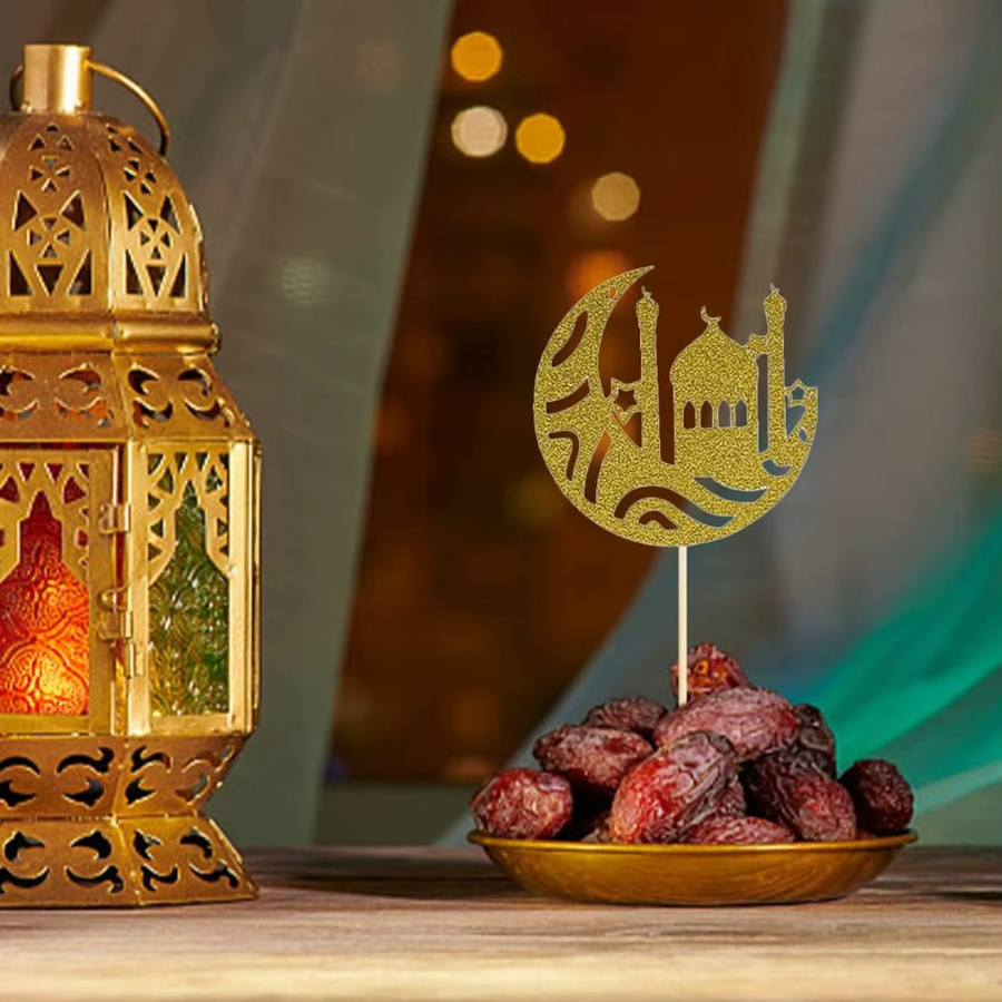 30 Stück Eid Mubarak Cupcake Topper in Gold für Ramadan Kareem Party Dekorationen - Bild 2