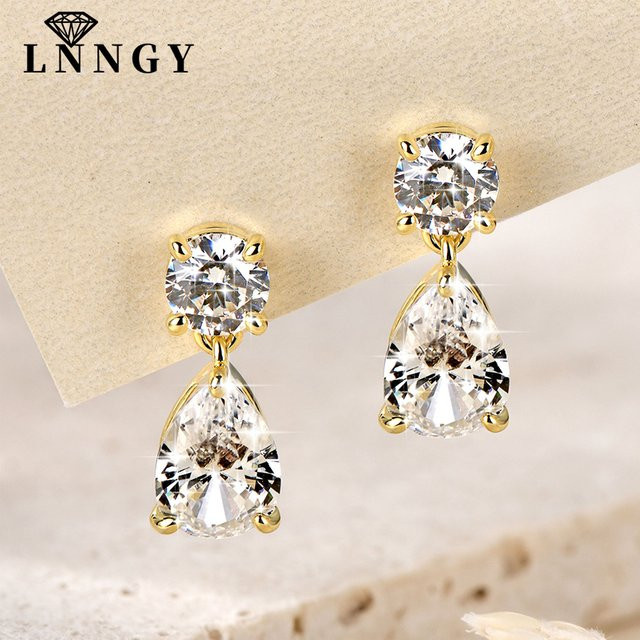 Lnngy Ohrringe, 14 Karat Gold gefüllt, kubischer Zirkon, Wassertropfen-Anhänger, Damen - Bild 1