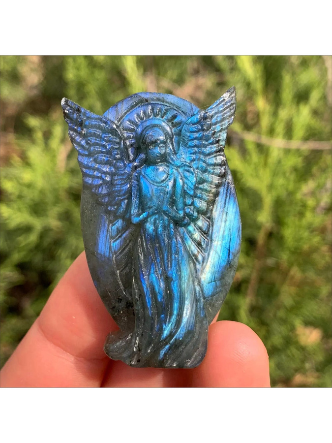 Handgeschnitzter Labradorit-Engelschädel-Kristall von CrystalHola in Blau und Schwarz für DIY-Schmuck - Bild 2
