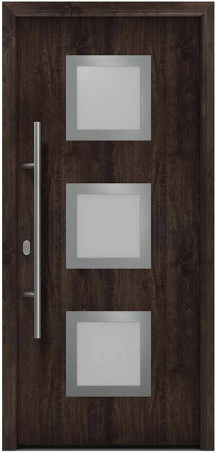 EcoStar Haustür Isopro IP 810S in Eiche Dunkel mit Glaseinsatz, modern, B/H: 110 x 210 cm, DIN Links - Bild 1