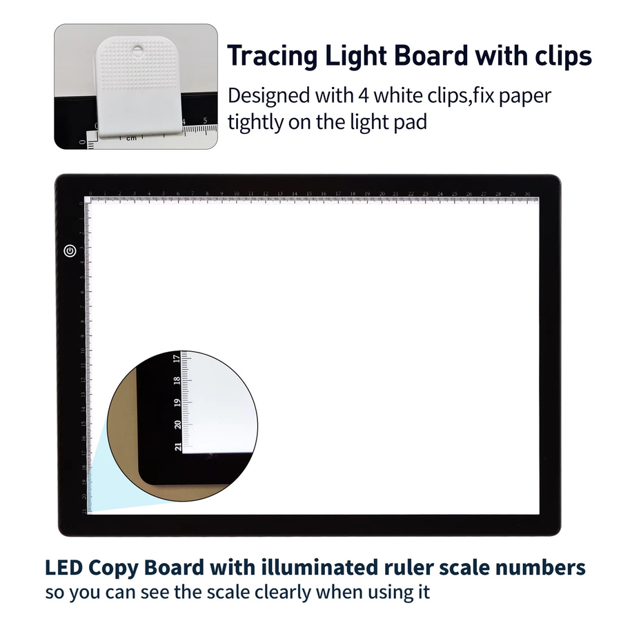 Kobaiban A4 Lichtbox Schwarz – Tragbares Dimmbares Lichtpad zum Zeichnen mit 4 Clips und USB-C Anschluss - Bild 3