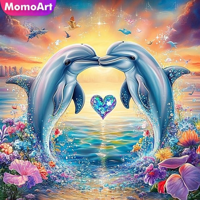 Momoart Diamantmalerei DIY Set Delphin im Sonnenuntergang als Wanddekor, Mehrfarbig, B/H: 20 x 20 cm - Bild 1