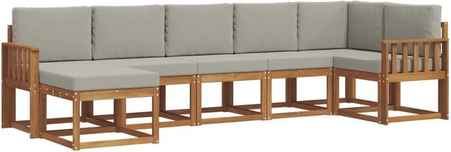 vidaXL Outdoor-Sofagarnitur 7-teilig aus massivem Akazienholz in Braun und Hellgrau mit Kissen und Armlehnen - Bild 1