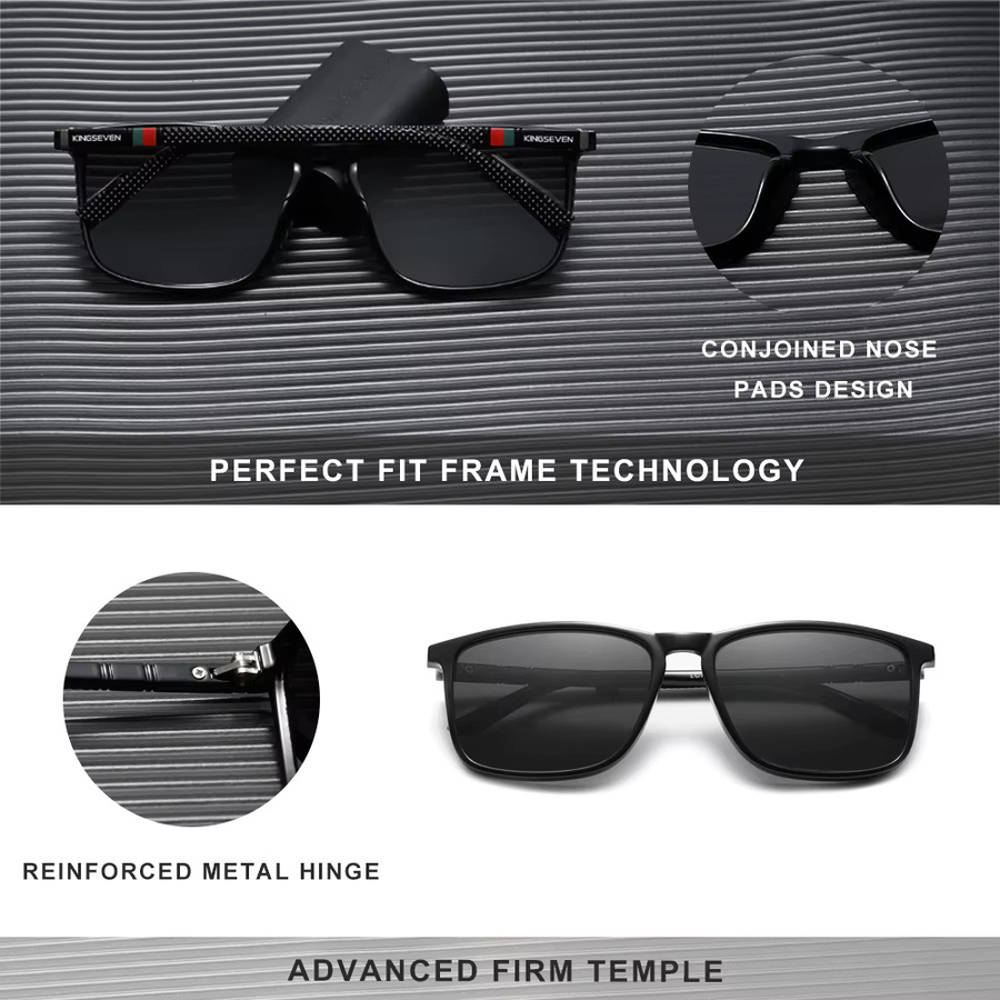 KINGSEVEN Sonnenbrille Rechteck, Vollrand, Schwarz, Herren, Kunststoff, polarisiert - Bild 2