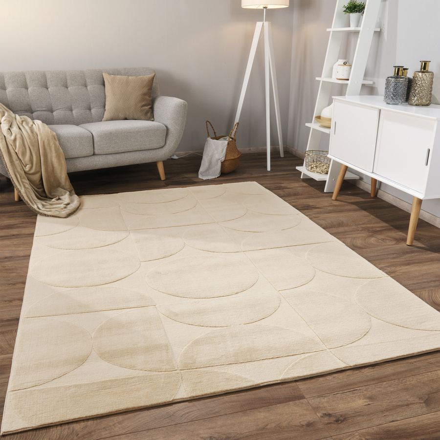 Fellteppich Lelystar in Beige mit High-Low-Effekt, rutschfest und unterfahrbare Fußbodenheizung, B/T: 80 x 150 cm - Bild 2