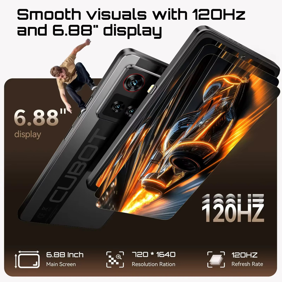 Cubot X100 5G Smartphone mit 256 GB ROM, 16 GB RAM, 6,88 Zoll 120 Hz Display, 64 MP Kamera und 5100 mAh Akku, Android 15, NFC, Gold/Schwarz - Bild 4