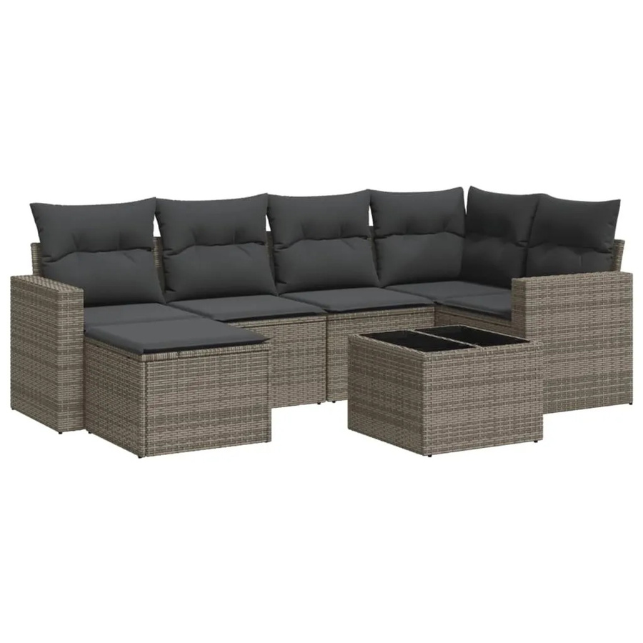 vidaXL 7-teilige Garten-Sofagarnitur in L-Form aus grauem Poly-Rattan mit wetterfesten Kissen und pulverbeschichtetem Stahlgestell - Bild 2