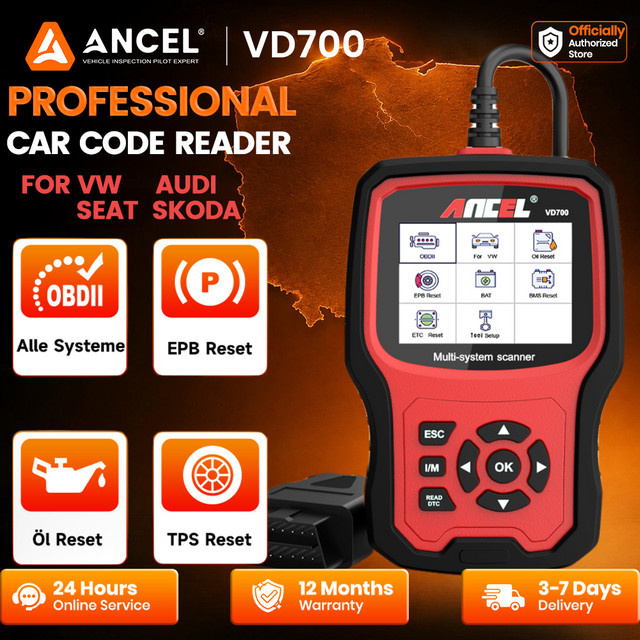 ANCEL VD700 Professioneller OBD2-Scanner Auto-Codeleser für VW, Audi, Seat und Skoda in Schwarz mit Öl-, EPB-, SAS- und TPMS-Reset - Bild 1