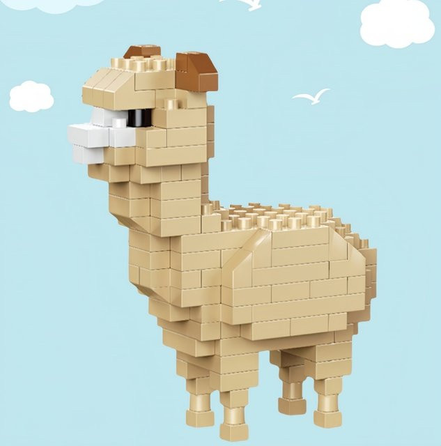 KNEW BUILT Micro Mini Bausteine Tier-Set mit Alpakas, Elchen und Giraffen in Braun und Beige aus Kunststoff - Bild 1