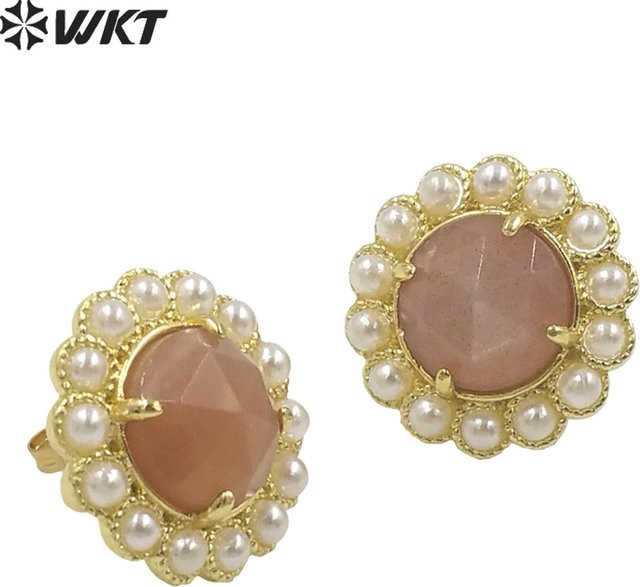 WKT Ohrstecker, Blumen-Design, farbiger Edelstein, Perlen, 18 Karat vergoldet, Damen - Bild 1