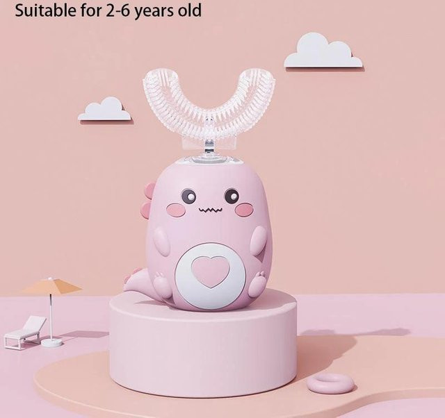 NATAWA Elektrische U-förmige Kinderzahnbürste aus Silikon in Rosa - Bild 1