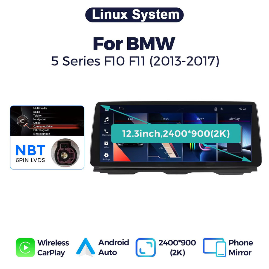 MEKEDE All-in-One Autoradio Navigations-Headunit mit 12,3 Zoll Multimedia-Display für BMW 5er Serie F10 CIC NBT System, Schwarz, kabelloses CarPlay und Android Auto - Bild 8