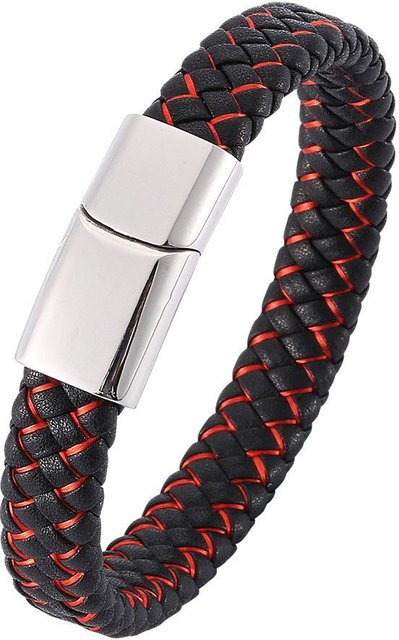 Lederarmband Herren, Blau, Edelstahl, Magnetischer Verschluss, 19cm - Bild 1