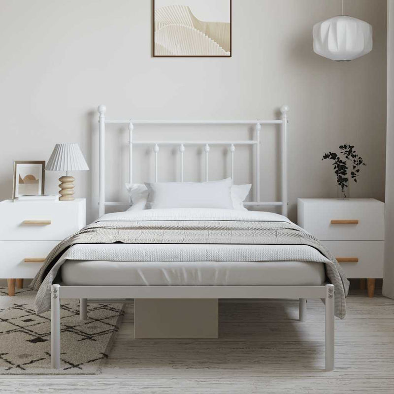 Vidaxl Metall-Bettrahmen mit Kopfteil in Weiß, klassisch und minimalistisch, B: 100 cm, L: 190 cm - Bild 3