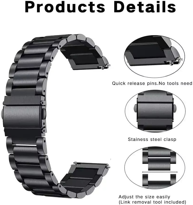 Uhrenarmband Edelstahl, Schwarz, Unisex - Bild 4