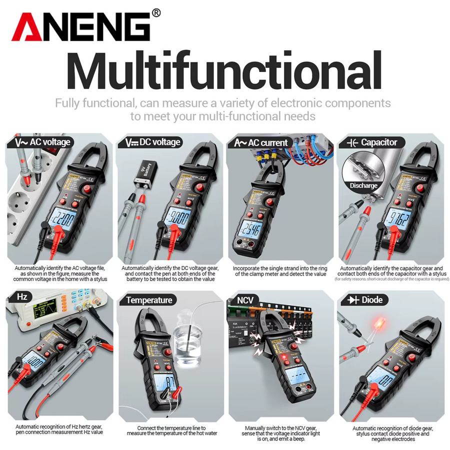 ANENG ST184 Digitalmultimeter und B15 Spannungsprüfer Kombi-Set in Rot mit 6000-fach Messbereich für NCV, Kapazität und Widerstand - Bild 5