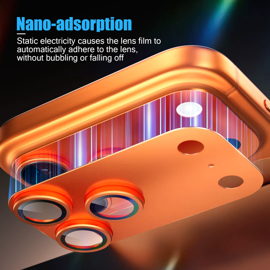 Objektivschutzhülle aus Metall und gehärtetem Glas für Apple iPhone 17 Pro Max und iPhone 17 Air, Farbe: Schwarz/Orange - Bild 5