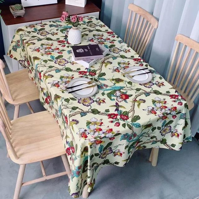 Super Six Tischdecke aus Baumwolle und Leinen mit Blumen- und Vogelmuster in Mehrfarbig, Rechteckig, B/T: 140 x 100 cm - Bild 1