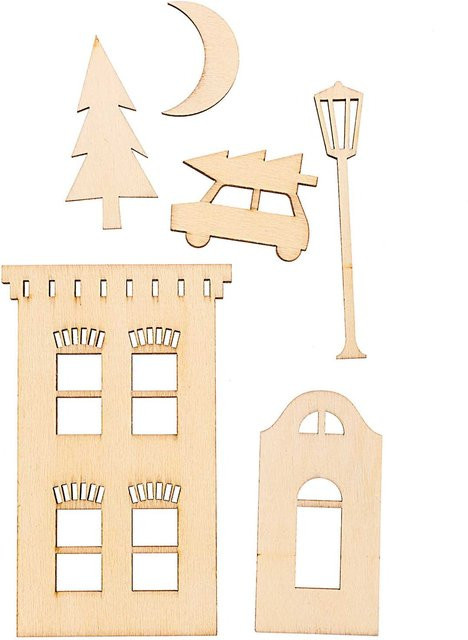 Rico Design Holzdeko-Set Stadt für XL-Dekohaube in Naturfarbig - Bild 1