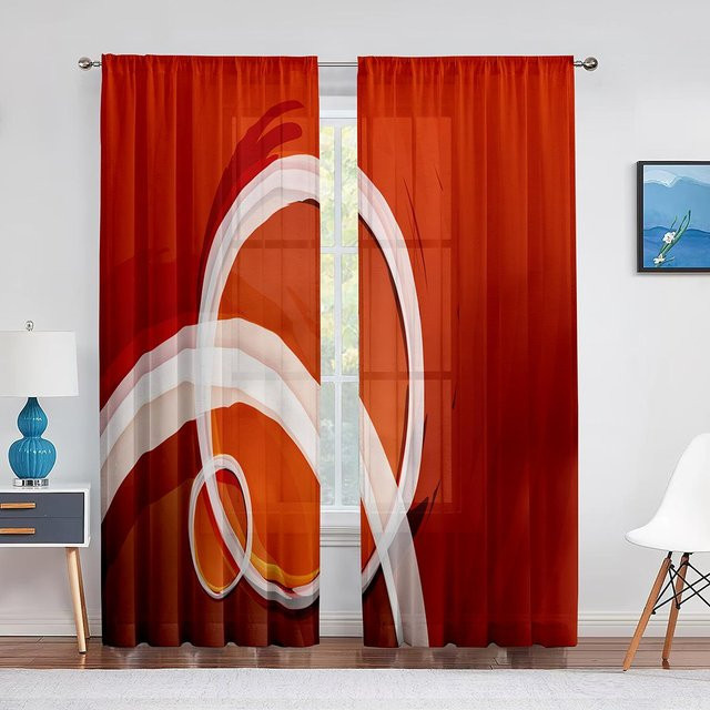 Super Six Transparent Voile Vorhang mit geometrischem Muster in Rot, Breite: 100 cm, Höhe: 250 cm - Bild 1