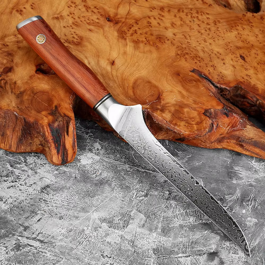 Xituo Damaskus Ausbeinmesser aus VG10-Damaststahl mit Palisandergriff in Braun, 15,24 cm - Bild 3