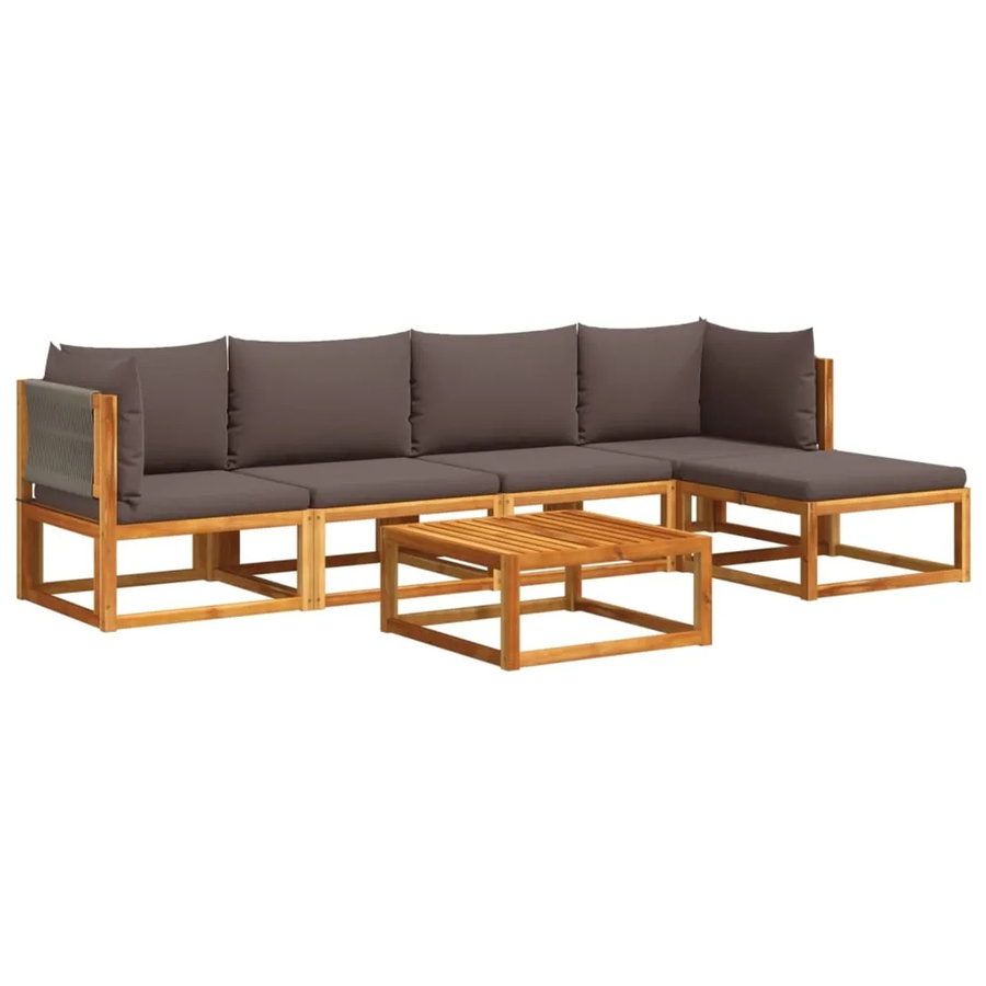 vidaXL 6-tlg. Garten-Sofagarnitur L-Shape aus Akazienholz mit grauen Polsterkissen - Bild 2