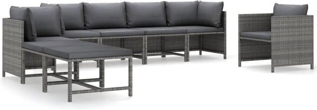 vidaXL 8-tlg Garten-Lounge-Set in L-Form aus Poly Rattan und pulverbeschichtetem Stahl in Grau mit Kissen und Schaumstofffüllung - Bild 1